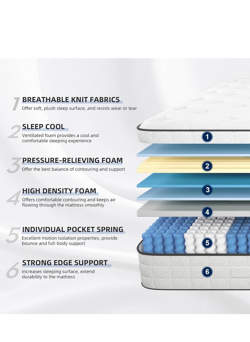 The Home Mart - Home Mart King Extra-Large Size 20 cm Hybrid Pocket Spring Mattress with Cooling Gel Memory Foam, Back & Spine Support – Breathable Hypoallergenic Cover, Medium Firm Comfort for Deep Sleep (200x180 cm) - Image 1