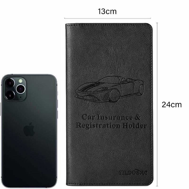 ECHSRT Car Document Holder with Magnetic Closure Vehicle Registration & Insurance Card, Driving Licence, RC Book Glove Box Compartment Organizer Multiple Pockets for Car Truck Motorcycle (Black) - Image 2