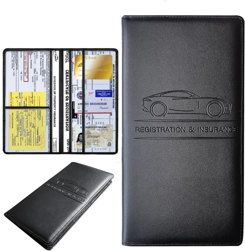 ECHSRT Car Document Holder with Magnetic Closure Vehicle Registration & Insurance Card, Driving Licence, RC Book Glove Box Compartment Organizer Multiple Pockets for Car Truck Motorcycle (Black) - Image 1