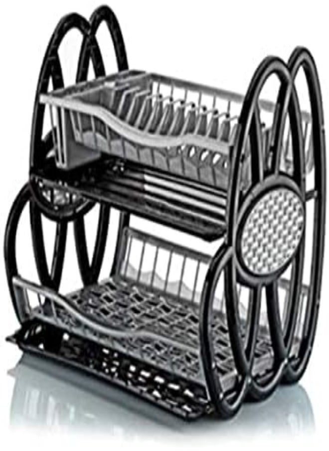 AKDC - 2 Tier Double Dish Rack Drainer Kitchen Plate Cutlery Cup Holder Trays - Image 1