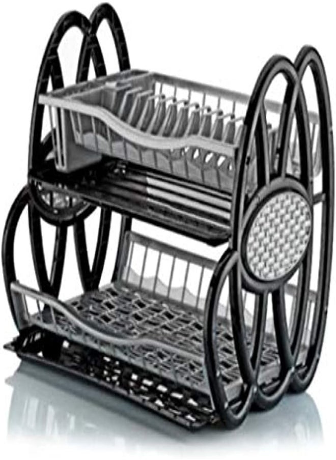 AKDC - 2 Tier Double Dish Rack Drainer Kitchen Plate Cutlery Cup Holder Trays - Image 1