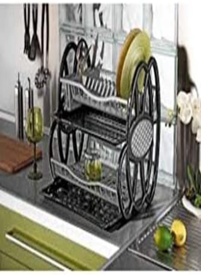 AKDC - 2 Tier Double Dish Rack Drainer Kitchen Plate Cutlery Cup Holder Trays - Image 1