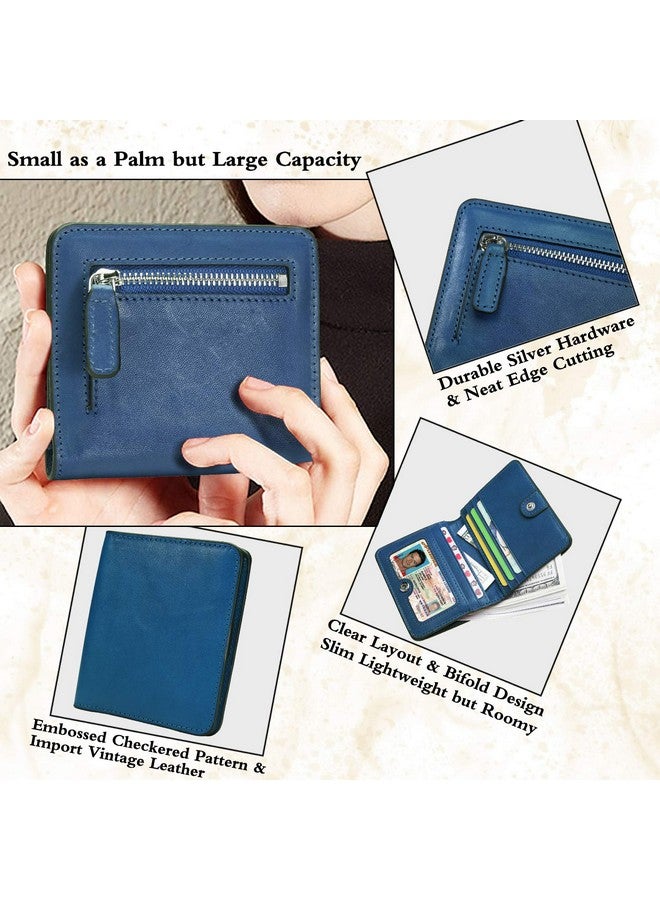 AINIMOER Small Leather Wallet For Women Ladies Credit Card Holder Rfid Blocking Women'S Mini Bifold Pocket Purse Vintage Blue - Image 3