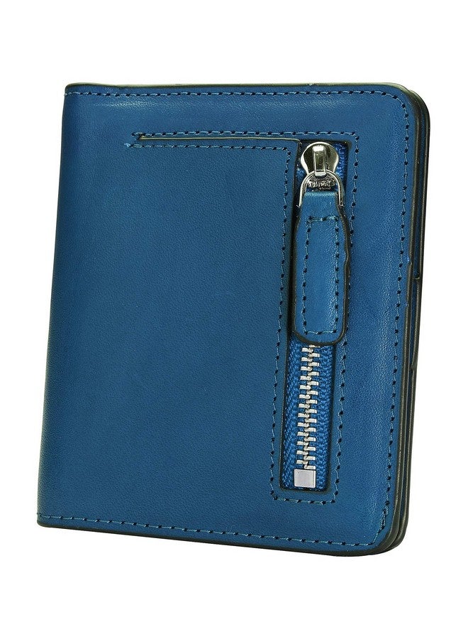 AINIMOER Small Leather Wallet For Women Ladies Credit Card Holder Rfid Blocking Women'S Mini Bifold Pocket Purse Vintage Blue - Image 1