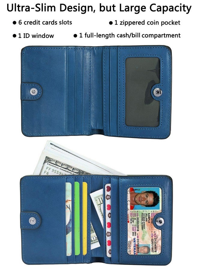 AINIMOER Small Leather Wallet For Women Ladies Credit Card Holder Rfid Blocking Women'S Mini Bifold Pocket Purse Vintage Blue - Image 2
