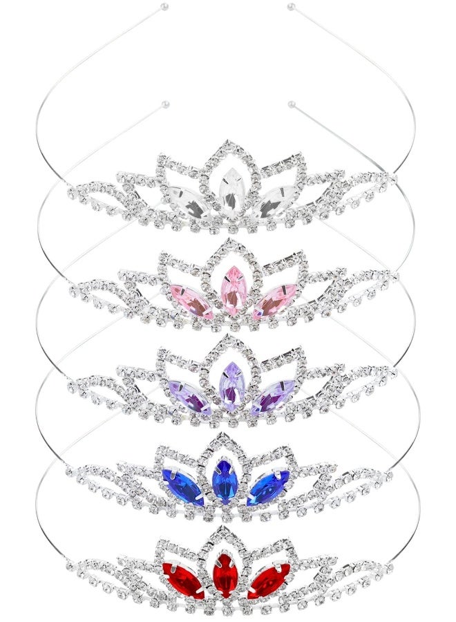 5 Pack Girls Crown Tiara, Sparkly Glitter Rhinestone Silver Metal Headbands, Wedding Hair Crowns Tiaras Clasps Princess Accessories for Kids Women Brides for Birthday Party - Image 1