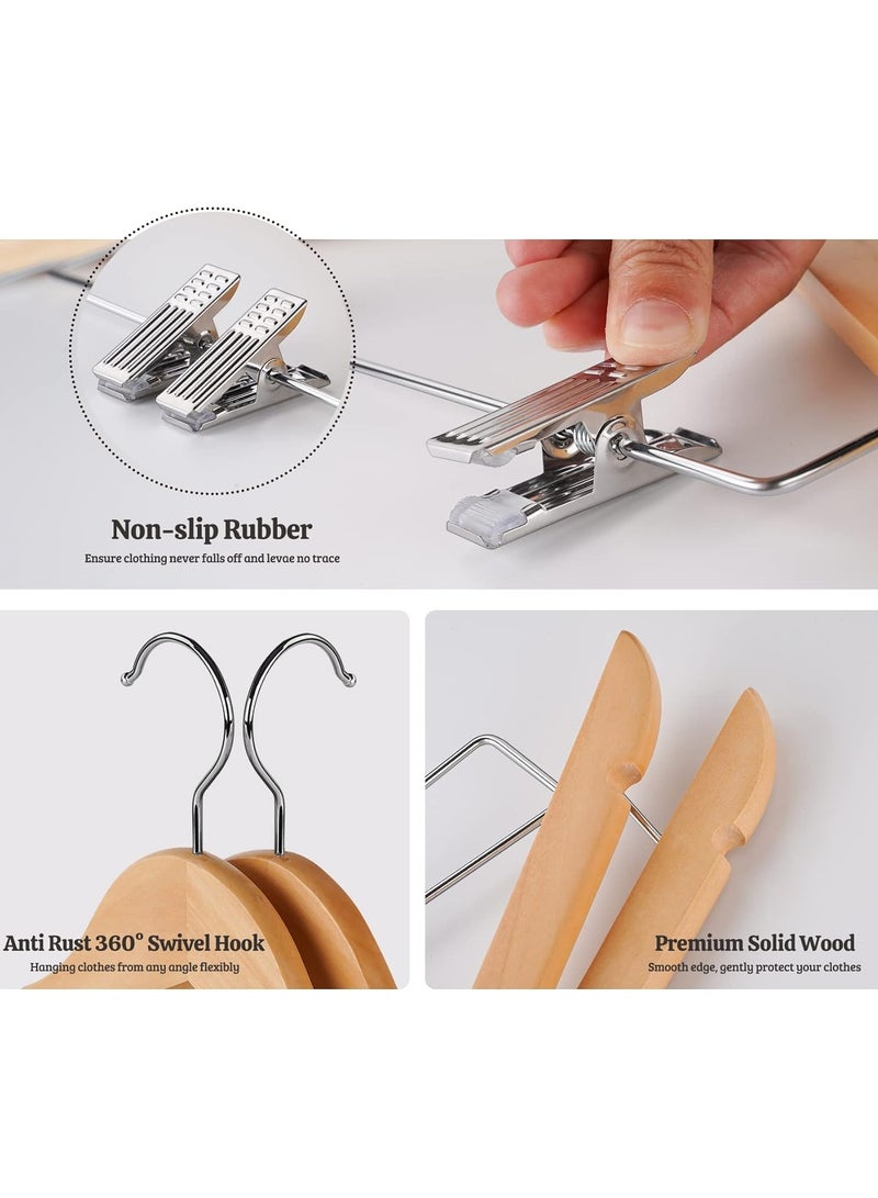 Clothes Hangers Wooden Hangers Skirt Hangers with Sturdy Metal Clips Smooth Pants Hangers for Pants, Skirt, Jeans, Slacks, Shorts 10 Pack  - Image 4