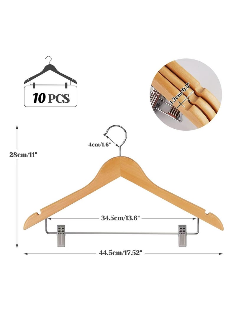 Clothes Hangers Wooden Hangers Skirt Hangers with Sturdy Metal Clips Smooth Pants Hangers for Pants, Skirt, Jeans, Slacks, Shorts 10 Pack  - Image 2