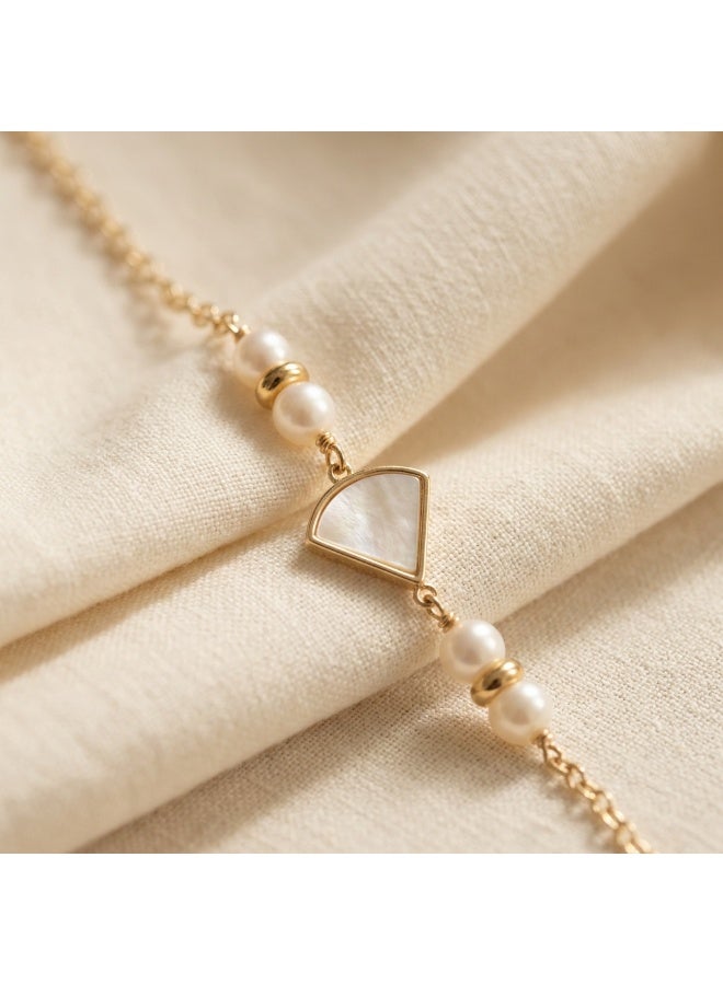 Minorisa 18K GOLD PLATED BRACELET SEASHELL PENDANT FRESHWATER PEARL - Image 1