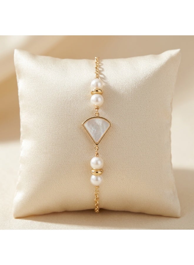 Minorisa 18K GOLD PLATED BRACELET SEASHELL PENDANT FRESHWATER PEARL - Image 2