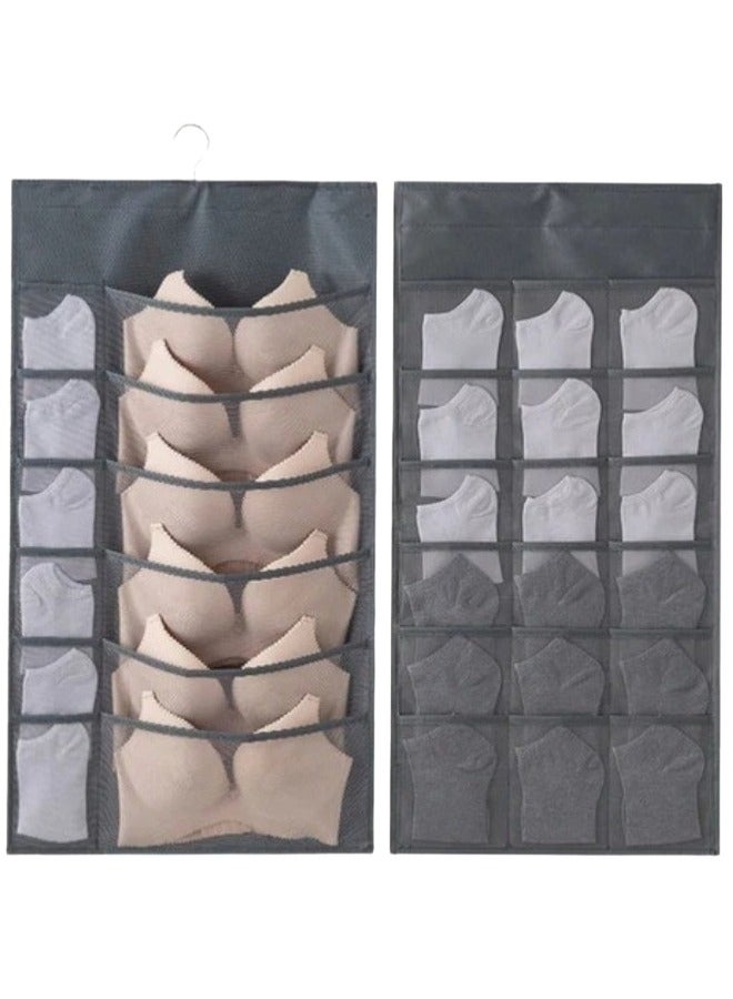 Dual-Sided Hanging Closet Organizer for Underwear, Stocking, Bra and Sock, Mesh Pockets with Metal Hanger, Closet Hanging Organizer with Mesh Pockets - Image 1