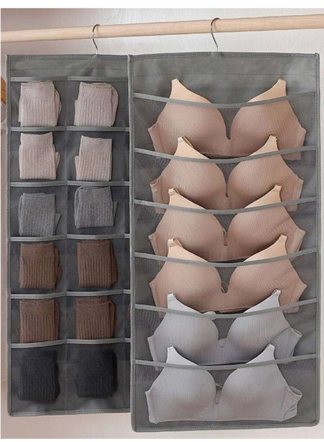 Dual-Sided Hanging Closet Organizer for Underwear, Stocking, Bra and Sock, Mesh Pockets with Metal Hanger, Closet Hanging Organizer with Mesh Pockets - Image 3