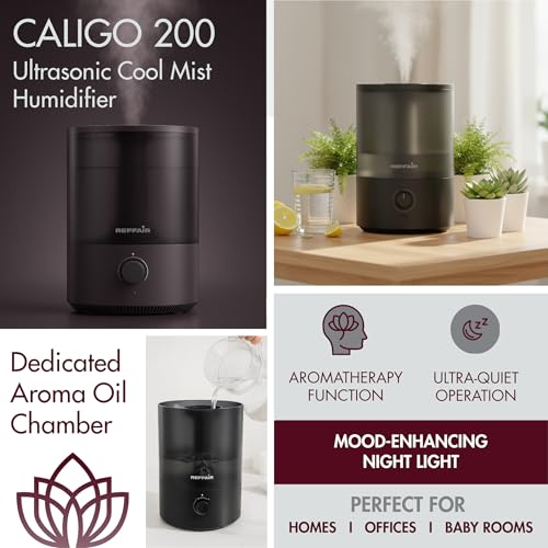 Reffair Caligo 200 3.5L Smart Cool Mist Ultrasonic Humidifier for Bedroom, Top-Fill, Auto Humidity Adjustment, Essential Oil Diffuser, Ideal for Baby Nursery and Indoor Plants (Black) - Image 4