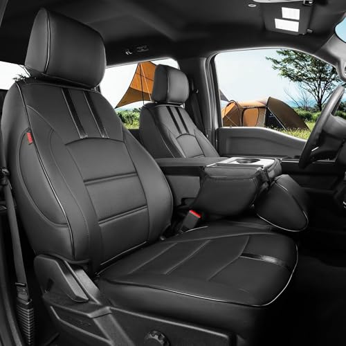 coverdream F150 Seat Covers for 2021-2025 2026 Ford F150 SuperCrew XL,XLT,STX/F150 Lightning(2022-24)/Super Duty(2023-26) XL,XLT,w/No Rear Armrest,Fully Covered,Leather Seat Protector(Full Set,Black) - Image 1