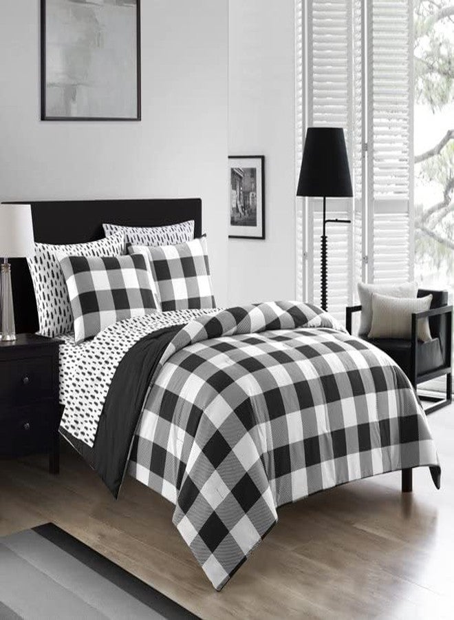 Dearfoams 7 Piece Super Soft Bed in a Bag Bedding Set, Black and White, Queen - Image 1