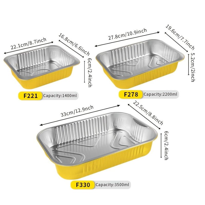 Pack Of 20 Golden Rectangular Aluminum Foil Takeout Boxes With Plastic Lid 10.99oz For Baking Heating And Storage - Image 5