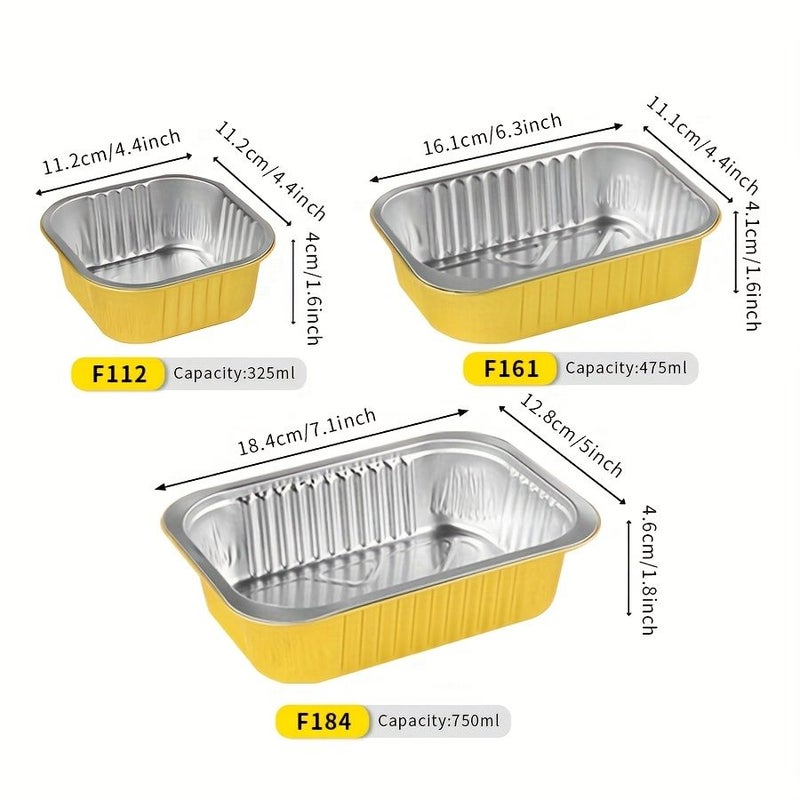 Pack Of 20 Golden Rectangular Aluminum Foil Takeout Boxes With Plastic Lid 10.99oz For Baking Heating And Storage - Image 4