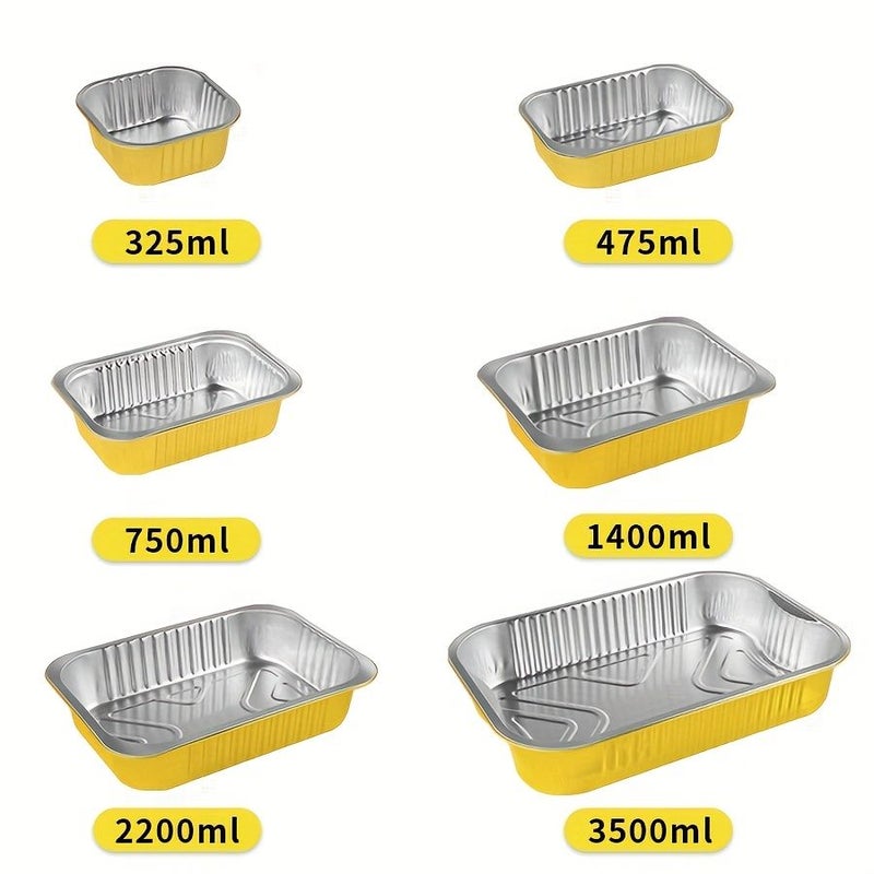 Pack Of 20 Golden Rectangular Aluminum Foil Takeout Boxes With Plastic Lid 10.99oz For Baking Heating And Storage - Image 3