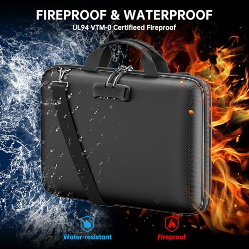 JHSafer Fireproof Document Organizer with Lock,Hard-Shell Case Fireproof Document Box with Shoulder Strap,Portable File Organizer with 13 Pocket Accordion File Folder for Files Laptop Black - Image 3