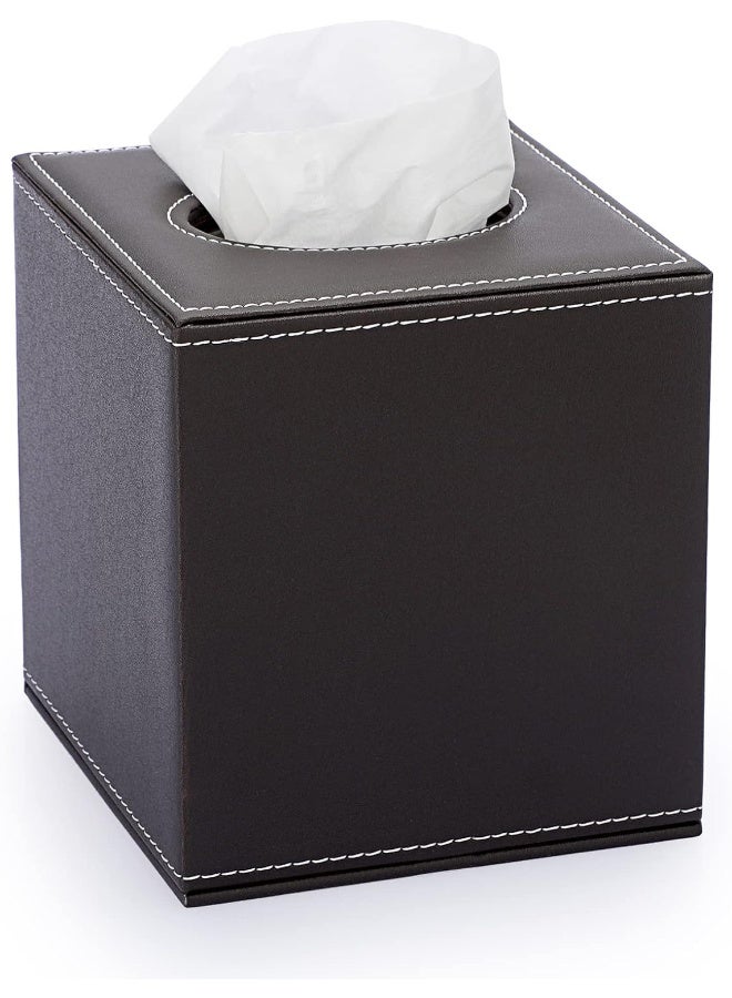 Sumnacon Square Leather Tissue Box Cover  Stylish Cube Tissue Box Holder with Magnetic Bottom Decorative PU Tissue Box for Vanity Dresser Night Stand Table Countertop Home Office Car Brown - Image 1