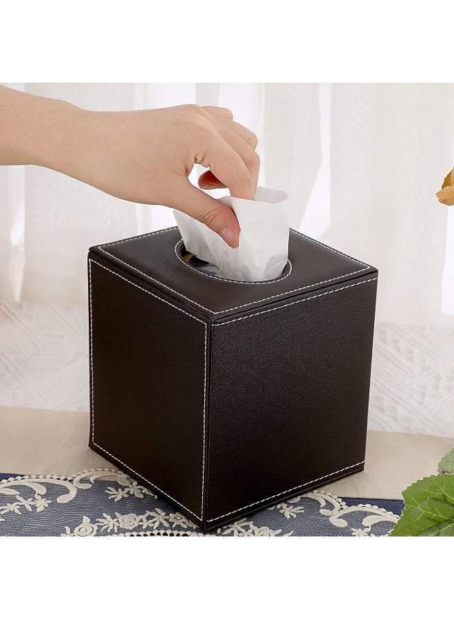 Sumnacon Square Leather Tissue Box Cover  Stylish Cube Tissue Box Holder with Magnetic Bottom Decorative PU Tissue Box for Vanity Dresser Night Stand Table Countertop Home Office Car Brown - Image 4