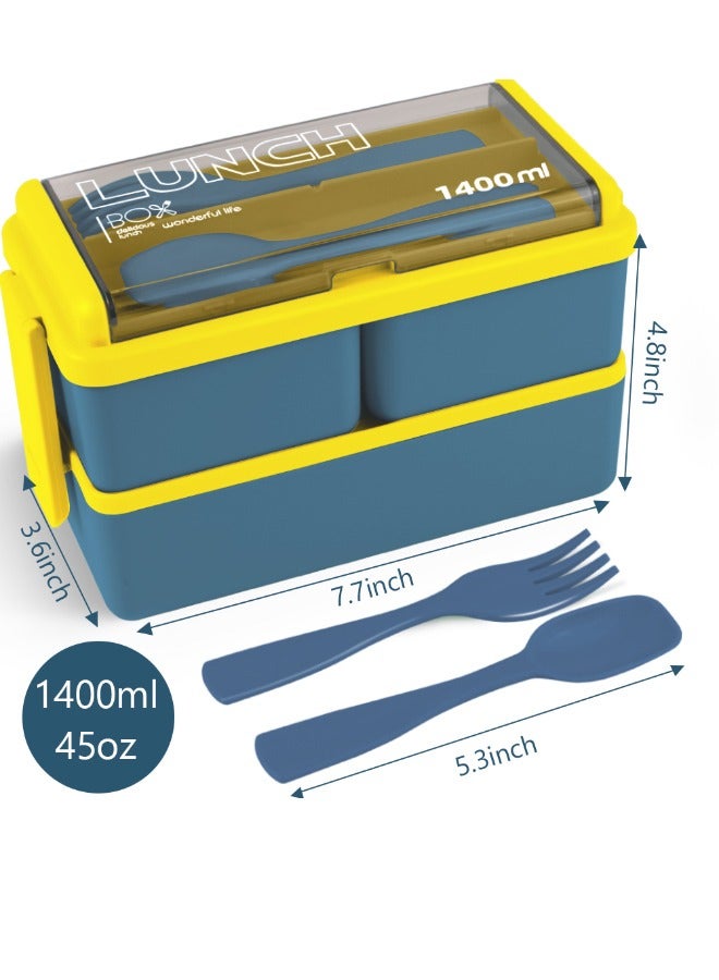 SUCITY 2- Layer Leakproof Bento Box-Large Lunch Box with Compartments und Cutlery Set-Food Picks for Lunch Box Containers for Adults-Microwave Food SafeBento Boxes  - Image 2