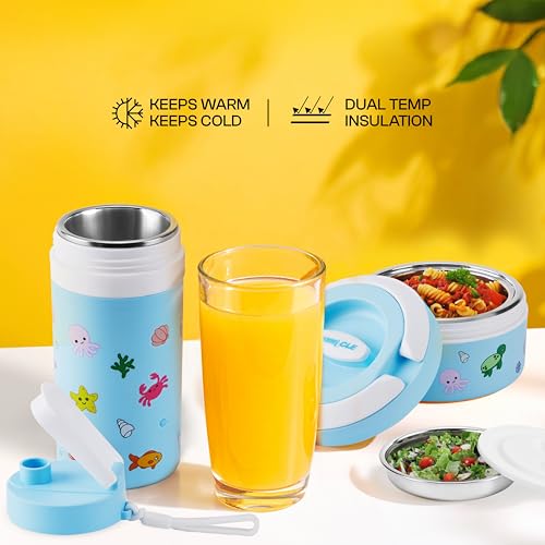 Pinnacle Prime Insulated Tiffin Box & Pixel Insulated Water Bottle Combo for Kids (400ml Each)| Dual Compartment Lunch Box & Stainless Steel Inner Bottle |Ideal for School,Picnic & Gift (Bubble Blue) - Image 5
