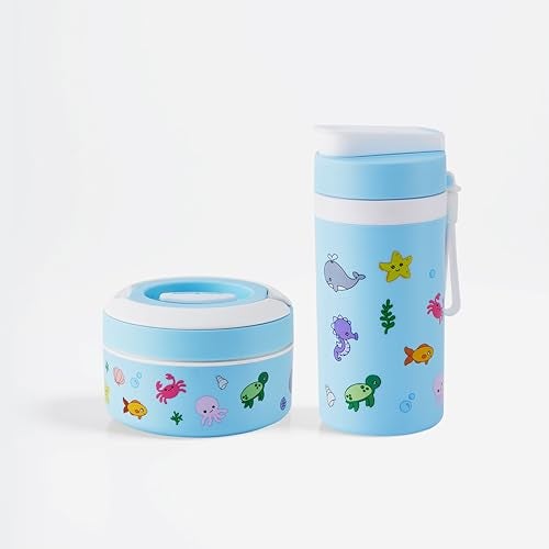Pinnacle Prime Insulated Tiffin Box & Pixel Insulated Water Bottle Combo for Kids (400ml Each)| Dual Compartment Lunch Box & Stainless Steel Inner Bottle |Ideal for School,Picnic & Gift (Bubble Blue) - Image 1