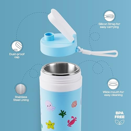 Pinnacle Prime Insulated Tiffin Box & Pixel Insulated Water Bottle Combo for Kids (400ml Each)| Dual Compartment Lunch Box & Stainless Steel Inner Bottle |Ideal for School,Picnic & Gift (Bubble Blue) - Image 3