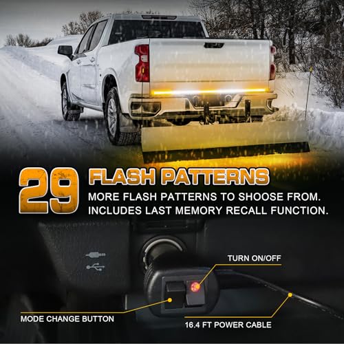 XRIDONSEN 60 inch Truck Strobe Lights Strip 360 LED Amber White Rear Window Tailgate Emergency Lights Flashing Warning Hazard Safety for Tow Plow Trucks Construction Vehicles Pickup - Image 4