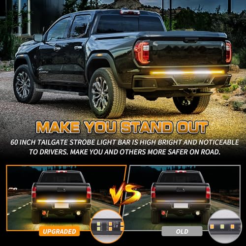 XRIDONSEN 60 inch Truck Strobe Lights Strip 360 LED Amber White Rear Window Tailgate Emergency Lights Flashing Warning Hazard Safety for Tow Plow Trucks Construction Vehicles Pickup - Image 2