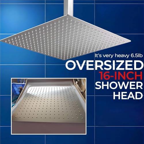 Yodel Faucet 16 Inch Oversized Rain Shower Head – Brushed Nickel, Ultra-Thin 304 Stainless Steel, High Pressure, Ceiling Mount, Spa-Style Full Coverage for Large Bathrooms - Image 2