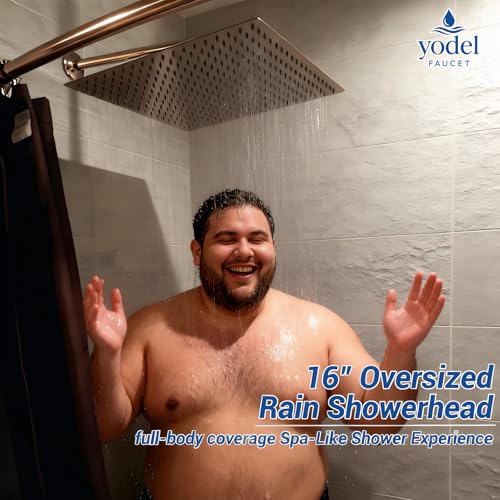 Yodel Faucet 16 Inch Oversized Rain Shower Head – Brushed Nickel, Ultra-Thin 304 Stainless Steel, High Pressure, Ceiling Mount, Spa-Style Full Coverage for Large Bathrooms - Image 3