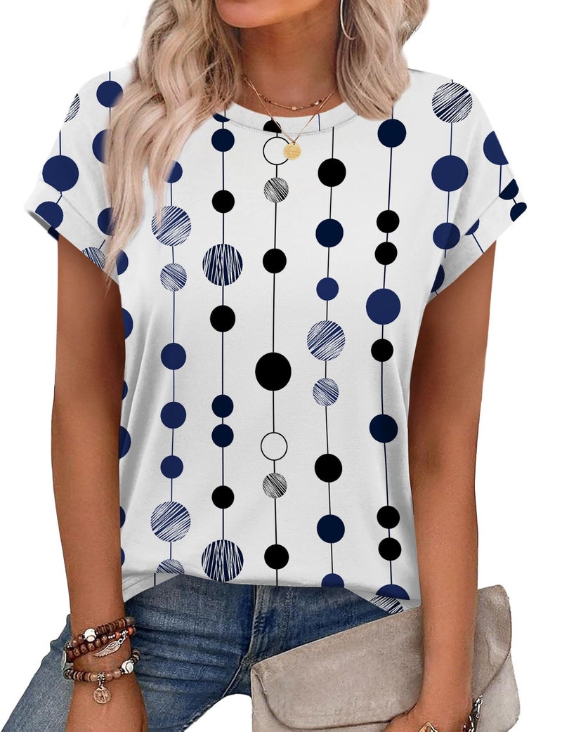 Alaroo Womens Summer Tops Short Sleeve Shirts Spring Clothes Crew Neck Cute Trendy Vacation Outfits Tunic Blouses Print 52 L - Image 1