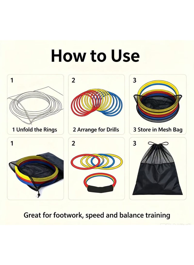 Goolsky Agility Training Rings, Speed Coordination Exercise Set, Multicolor Plastic Agility Hoops with Storage Bag for Sports Training, Football Fitness Workout - Image 1