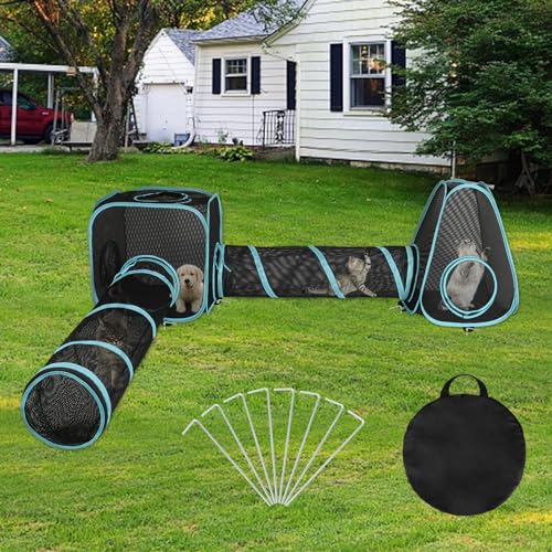BWOGUE Outdoor Cat Enclosures for Indoor Cats 4 in 1 Outdoor Cat Tent with Tunnel Portable Pop Up Visual Mesh Cat Outside Playhouse for Cats Puppy Small Animals Total Length 945FT - Image 1