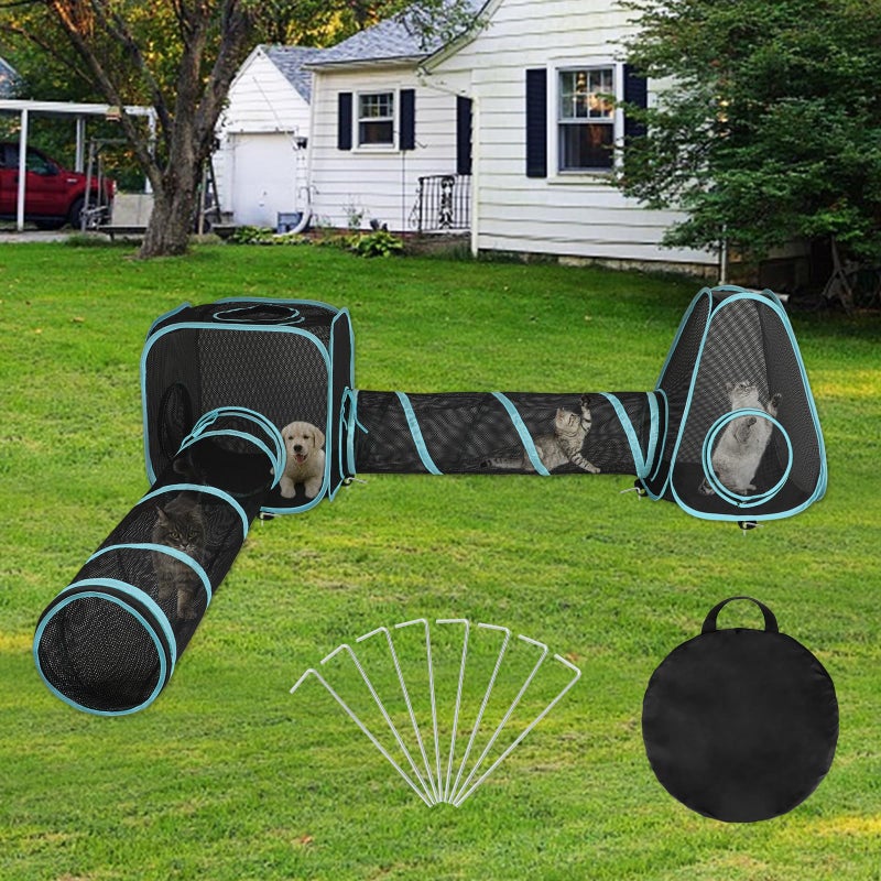 BWOGUE Outdoor Cat Enclosures for Indoor Cats 4 in 1 Outdoor Cat Tent with Tunnel Portable Pop Up Visual Mesh Cat Outside Playhouse for Cats Puppy Small Animals Total Length 945FT - Image 2