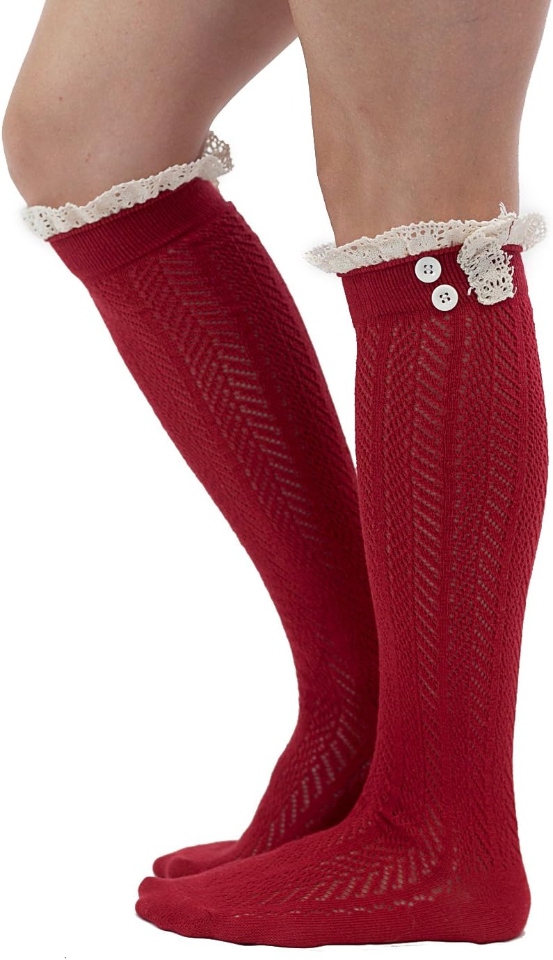 Modern Boho The Original Button Boot Socks with Lace Trim Boutique Socks - Image 1