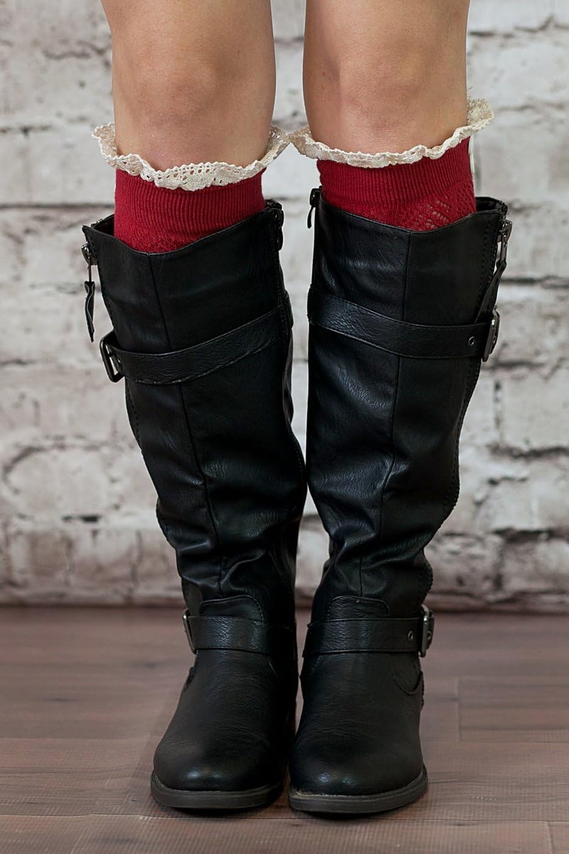 Modern Boho The Original Button Boot Socks with Lace Trim Boutique Socks - Image 3