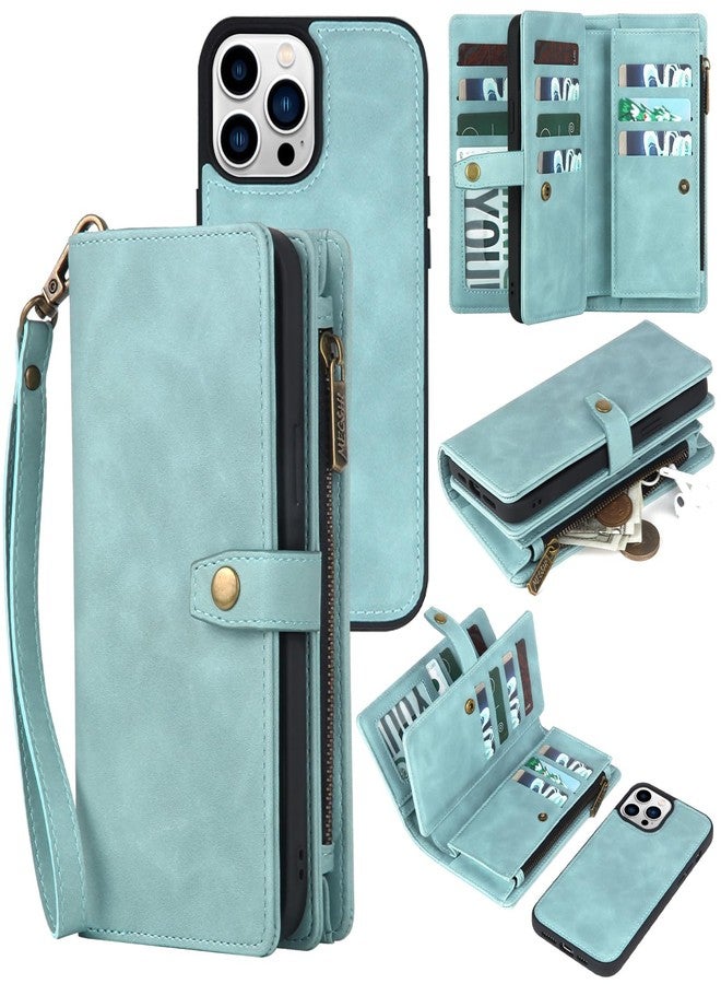 TwoHead iPhone 15 Pro Wallet Case, Detachable Magnetic Shockproof Protective Leather Case with Card Holder and Change Pocket, 6.1 Inch, Blue - Image 1