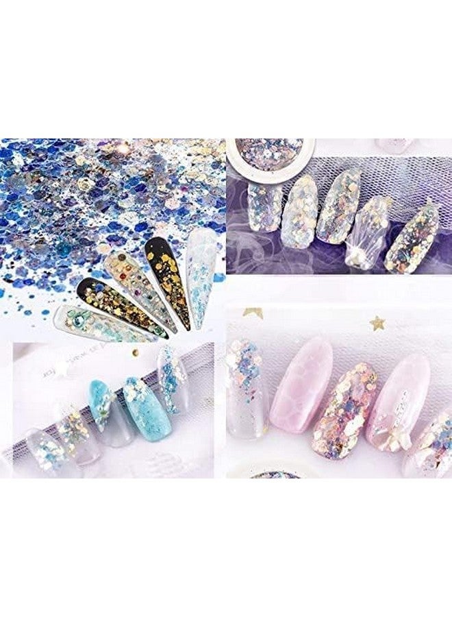 PEACORA 8Pcs DIY Nail Art Gradient Glitter Hexagon Shape, Holographic Nail Glitter Flakes Nails Supply Mermaid Powder Nail Art Decorations Shiny 3D Nail Sequins DIY Manicure - Image 4