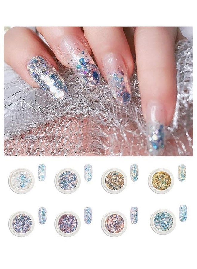 PEACORA 8Pcs DIY Nail Art Gradient Glitter Hexagon Shape, Holographic Nail Glitter Flakes Nails Supply Mermaid Powder Nail Art Decorations Shiny 3D Nail Sequins DIY Manicure - Image 2