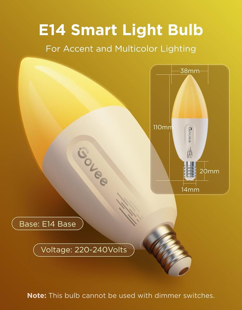 Govee Smart Light Bulb E14, RGBWW LED Lamp, Works with Matter, Alexa, Google Assistant, Smart Bulb E14 Light Bulb 450 LM, Dimmable with 16 Million DIY Colours, 54 Scenes, Pack of 4 - Image 5