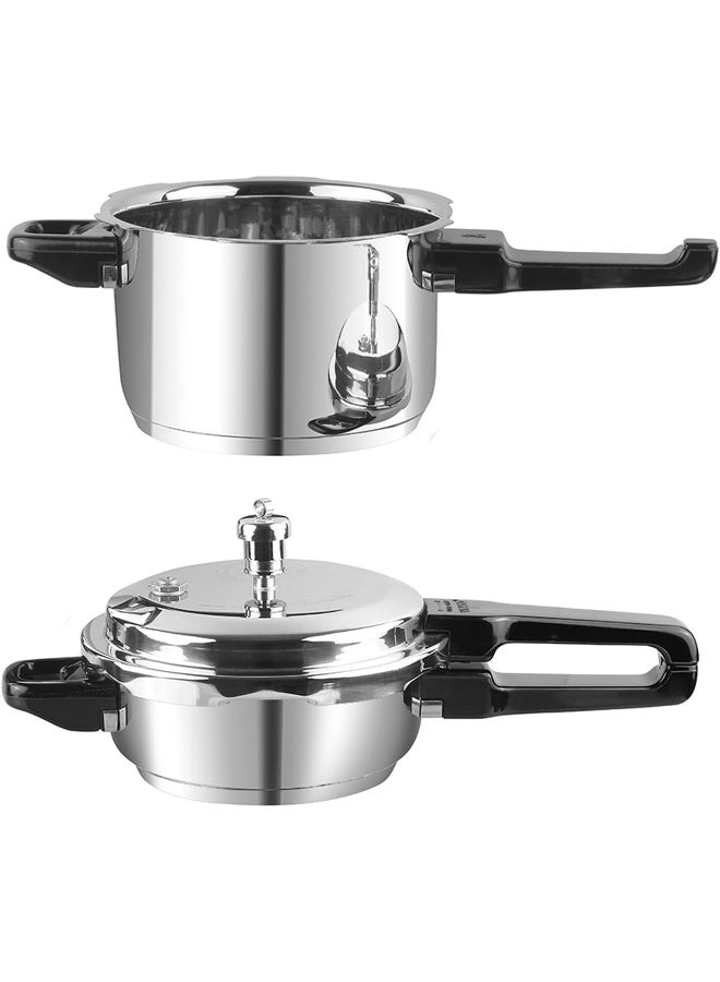 VINOD Junior (3.5L + 5L)cm Sandwich Bottom Stainless Steel Pressure Cooker Combo Set of 2 with common Lid | 3.5 Litre and 5 Litre | Induction and Gas Compatible | SAS Base | ISI and CE Certified silver - Image 1