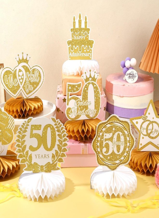 DTOFOOT 10 Pcs 50th Anniversary Decorations, 50th Wedding Anniversary Decorations 50th Anniversary Honeycomb Centerpiece White Gold Happy 50th Wedding Anniversary Party Centerpieces - Image 5