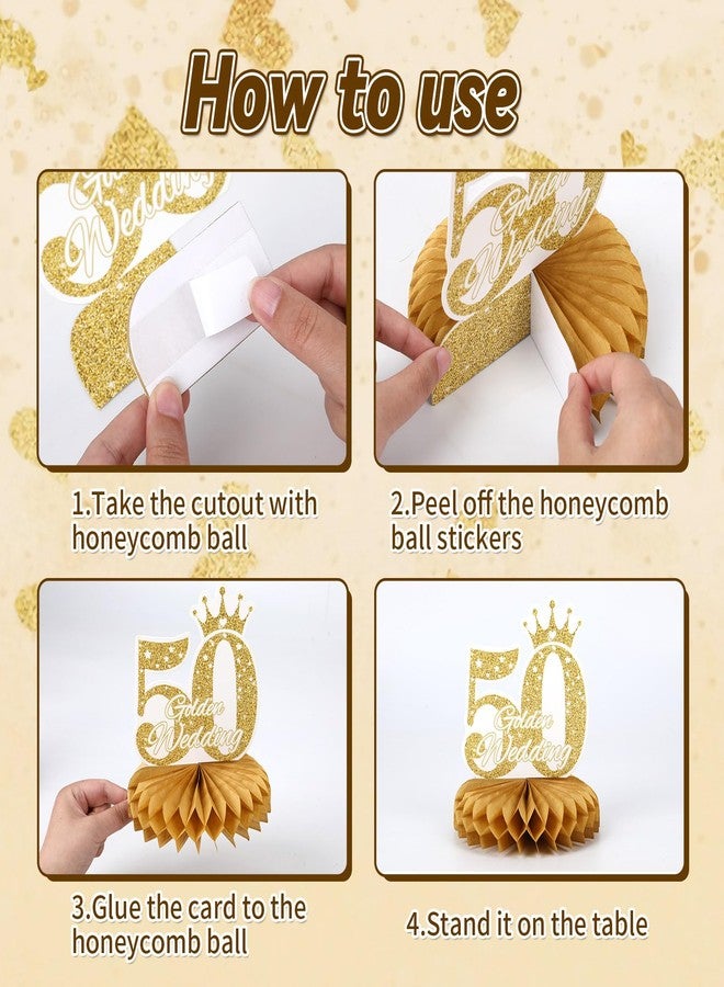 DTOFOOT 10 Pcs 50th Anniversary Decorations, 50th Wedding Anniversary Decorations 50th Anniversary Honeycomb Centerpiece White Gold Happy 50th Wedding Anniversary Party Centerpieces - Image 4