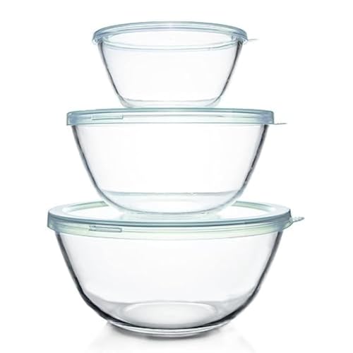 Luvan Glass Mixing Bowls with Lids Set45QT 27QT 11QTLarge Glass Mixing Bowls Clear Salad Bowl for Baking Cooking Serving Food Prep 3PC Nesting Bowls for Kitchen Storage  Dishwasher Safe