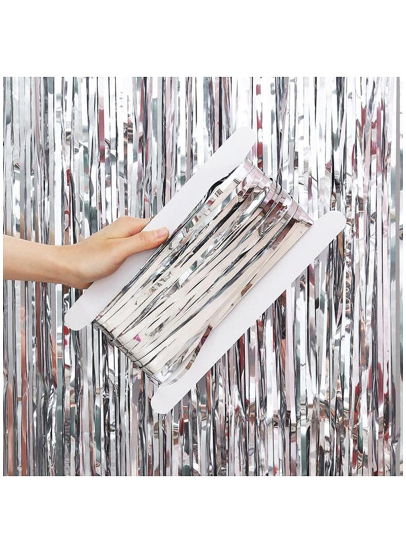 Party Time 1 Piece Metallic Silver Foil Fringe Curtain 1m x 2m Size Party Supplies And Decorations - Image 1