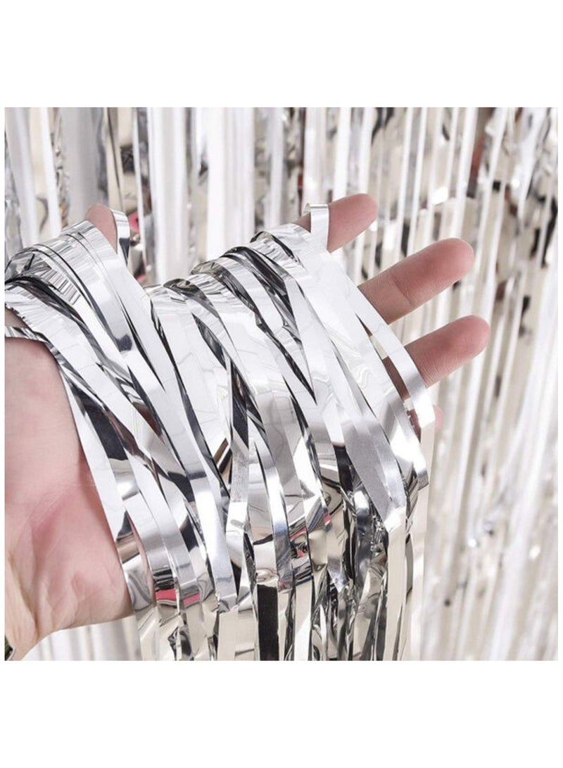 Party Time 1 Piece Metallic Silver Foil Fringe Curtain 1m x 2m Size Party Supplies And Decorations - Image 2