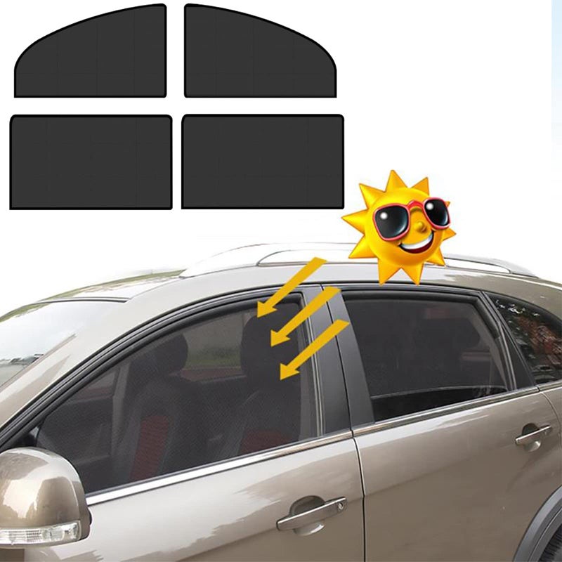 DMG TECH Car Side Window Sun Shade 4 Pack Universal Car Reversible Magnetic Curtain Car Window SunShades Mesh Summer Mesh Auto Window Sun Visor Shield Sunshade Protector Sun Protection Black
